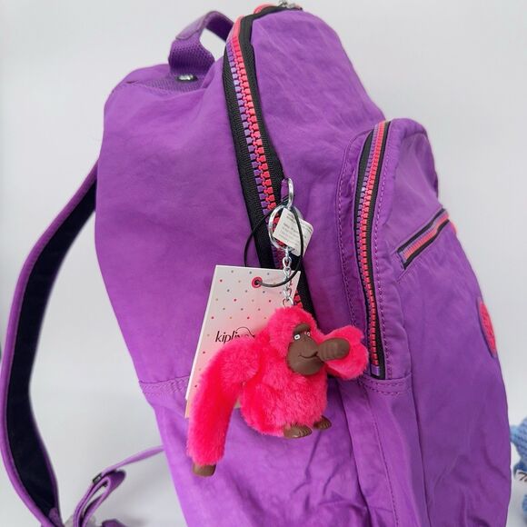 Kipling Seoul Large 15" Laptop Backpack Violet Purple Colorblock Zip Gorilla NWT - Picture 5 of 10